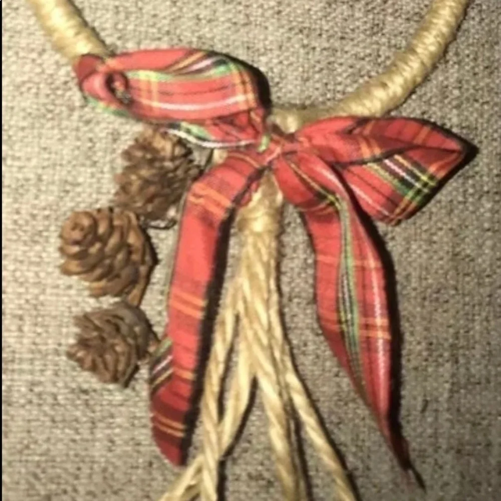 Holiday Autumn Fall Christmas Decor Tweed-Wrapped Heart Mini Pinecones Hanging